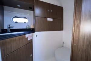 Bavaria S29 Palma – fuel-efficient motorboat with twin engines, perfect for beginners and day trips, available for rent with skipper training