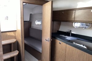 Bavaria S29 Palma – fuel-efficient motorboat with twin engines, perfect for beginners and day trips, available for rent with skipper training