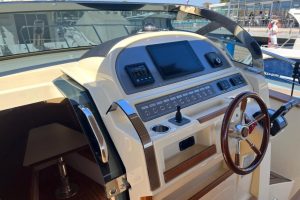 Spacious cockpit and modern cabin of the Terra Nauta motor yacht