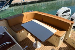 Spacious cockpit and modern cabin of the Terra Nauta motor yacht