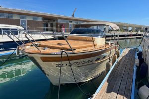 Terra Nauta motor yacht on dry dock, side profile of the boat