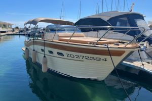 Terra Nauta motor yacht on dry dock, side profile of the boat